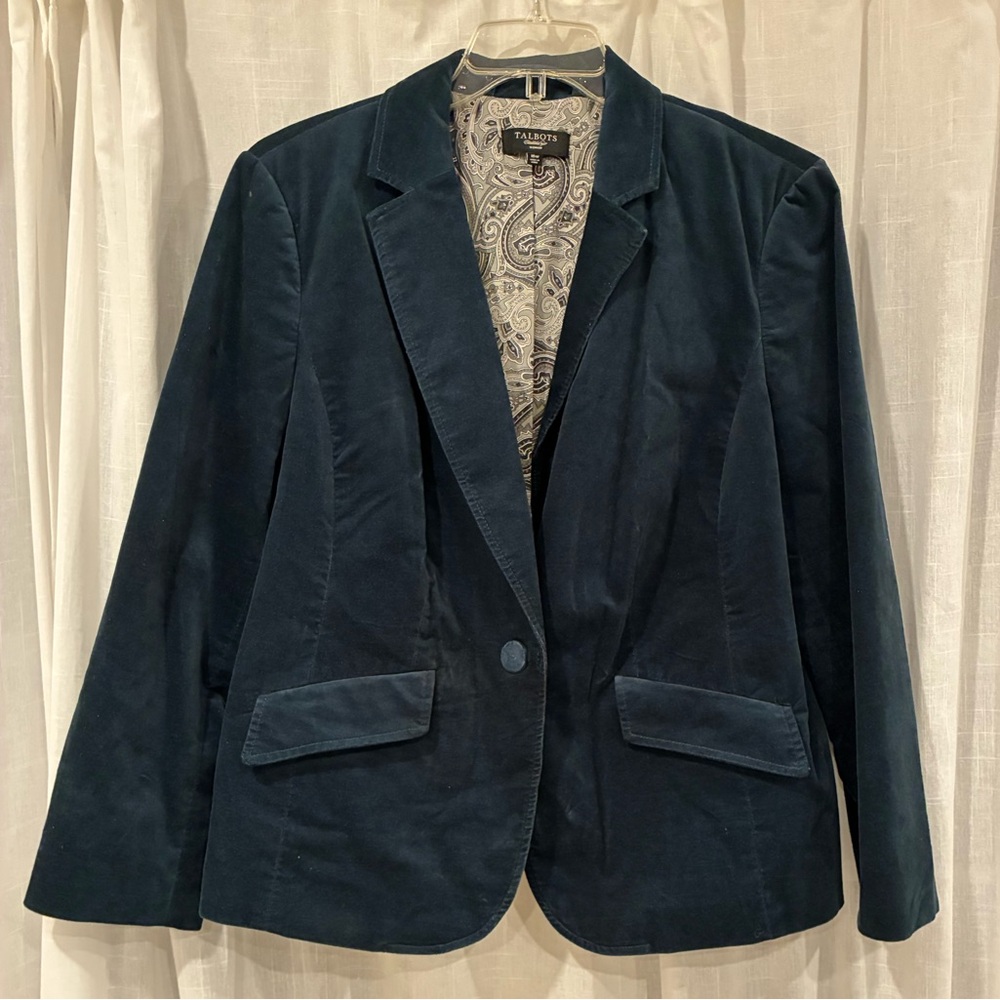 Talbots Deep Teal Velvet Single-Button Blazer